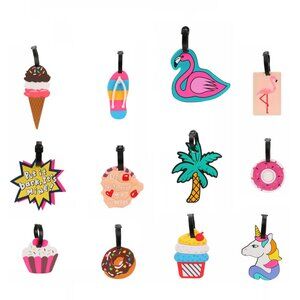 Set of 12 Travel Luggage Tags Flamingo Palm Tree Flip Flop Unicorn Cupcake Funny